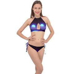 Sunset Colorful Nature Night Purple Star Cross Front Halter Bikini Set by Cemarart