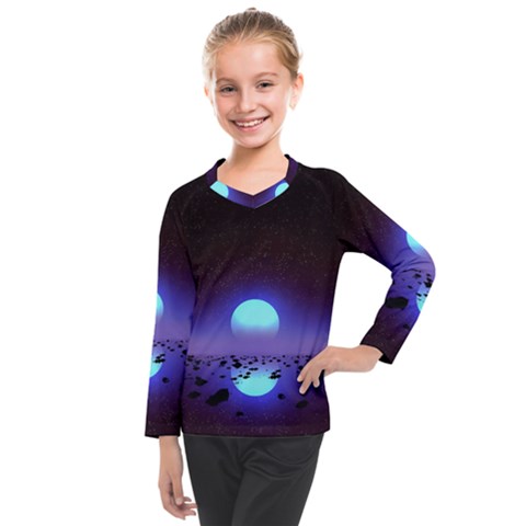 Sunset Colorful Nature Night Purple Star Kids  Long Mesh T-shirt by Cemarart