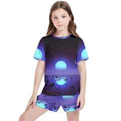 Sunset Colorful Nature Night Purple Star Kids  T-shirt And Sports Shorts Set by Cemarart