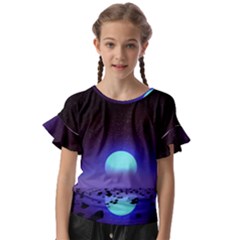 Sunset Colorful Nature Night Purple Star Kids  Cut Out Flutter Sleeves by Cemarart