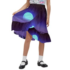 Sunset Colorful Nature Night Purple Star Kids  Ruffle Flared Wrap Midi Skirt by Cemarart