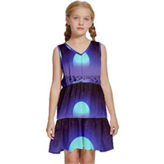 Sunset Colorful Nature Night Purple Star Kids  Sleeveless Tiered Mini Dress by Cemarart