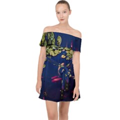 Koi Fish Carp Off Shoulder Chiffon Dress by Cemarart