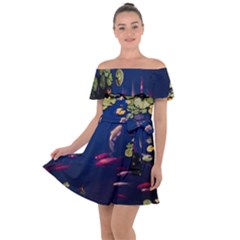 Koi Fish Carp Off Shoulder Velour Dress by Cemarart