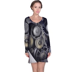 Abstract Style Gears Gold Silver Long Sleeve Nightdress by Cemarart