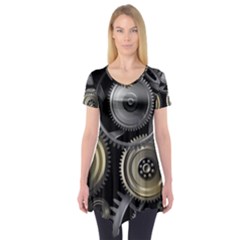 Abstract Style Gears Gold Silver Short Sleeve Tunic  by Cemarart