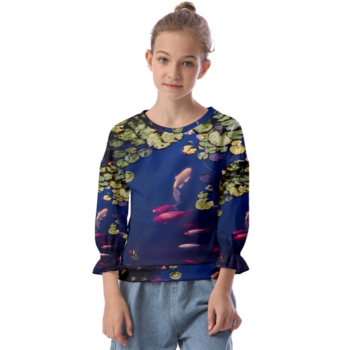 Koi Fish Carp Kids  Cuff Sleeve Top