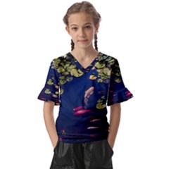 Koi Fish Carp Kids  V-neck Horn Sleeve Blouse by Cemarart