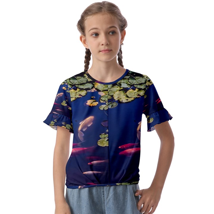 Koi Fish Carp Kids  Cuff Sleeve Scrunch Bottom T-Shirt