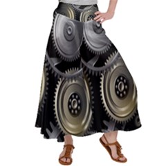 Abstract Style Gears Gold Silver Women s Satin Palazzo Pants by Cemarart