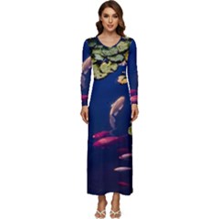 Koi Fish Carp Long Sleeve Longline Maxi Dress by Cemarart