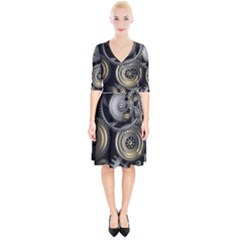 Abstract Style Gears Gold Silver Wrap Up Cocktail Dress by Cemarart