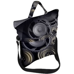 Abstract Style Gears Gold Silver Fold Over Handle Tote Bag by Cemarart