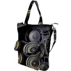 Abstract Style Gears Gold Silver Shoulder Tote Bag by Cemarart