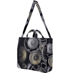 Abstract Style Gears Gold Silver Square Shoulder Tote Bag by Cemarart