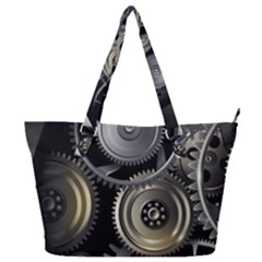 Abstract Style Gears Gold Silver Full Print Shoulder Bag by Cemarart