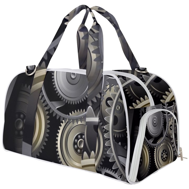 Abstract Style Gears Gold Silver Burner Gym Duffel Bag