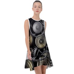 Abstract Style Gears Gold Silver Frill Swing Dress by Cemarart