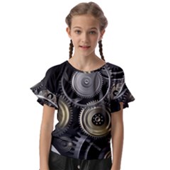 Abstract Style Gears Gold Silver Kids  Cut Out Flutter Sleeves by Cemarart