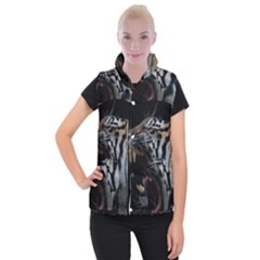 Angry Tiger Roar Women s Button Up Vest by Cemarart