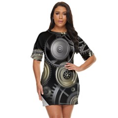 Abstract Style Gears Gold Silver Just Threw It On Dress by Cemarart