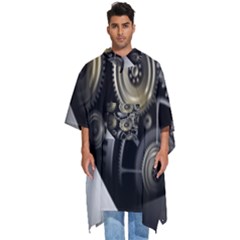 Abstract Style Gears Gold Silver Men s Hooded Rain Ponchos by Cemarart