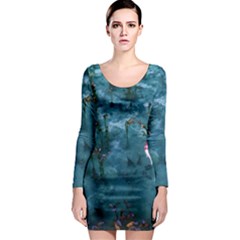 Fish Koi Carp Long Sleeve Bodycon Dress by Cemarart