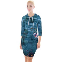 Fish Koi Carp Quarter Sleeve Hood Bodycon Dress by Cemarart