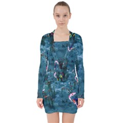 Fish Koi Carp V-neck Bodycon Long Sleeve Dress by Cemarart