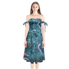 Fish Koi Carp Shoulder Tie Bardot Midi Dress by Cemarart