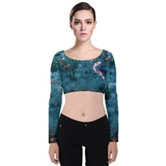 Fish Koi Carp Velvet Long Sleeve Crop Top by Cemarart