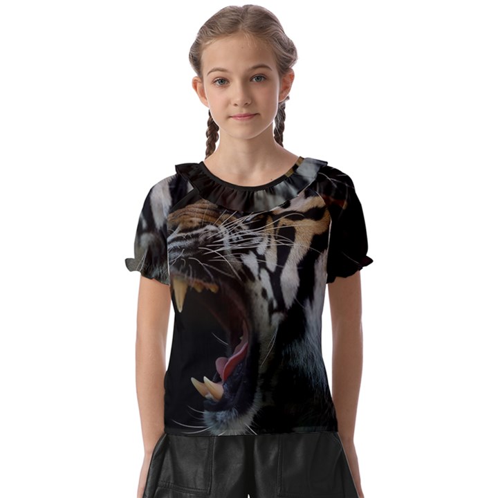 Angry Tiger Roar Kids  Frill Chiffon Blouse