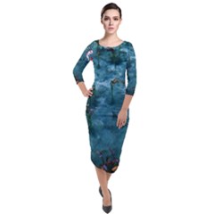 Fish Koi Carp Quarter Sleeve Midi Velour Bodycon Dress by Cemarart