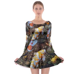 Koi Fish Clown Pool Stone Long Sleeve Skater Dress by Cemarart