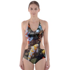 Koi Fish Clown Pool Stone Cut-out One Piece Swimsuit by Cemarart