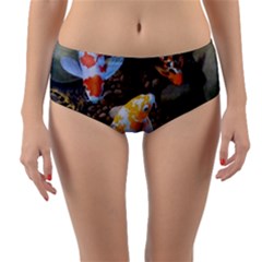 Koi Fish Clown Pool Stone Reversible Mid-waist Bikini Bottoms