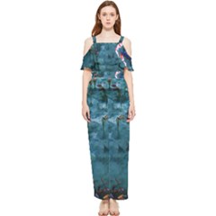 Fish Koi Carp Draped Sleeveless Chiffon Jumpsuit by Cemarart