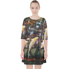 Koi Fish Clown Pool Stone Quarter Sleeve Pocket Dress by Cemarart