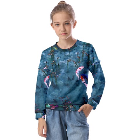 Fish Koi Carp Kids  Long Sleeve T-shirt With Frill  by Cemarart