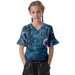 Fish Koi Carp Kids  V-neck Horn Sleeve Blouse by Cemarart