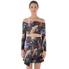 Koi Fish Clown Pool Stone Off Shoulder Top With Skirt Set by Cemarart