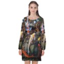 Koi Fish Clown Pool Stone Long Sleeve Chiffon Shift Dress  View1