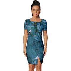 Fish Koi Carp Fitted Knot Split End Bodycon Dress by Cemarart