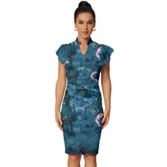 Fish Koi Carp Vintage Frill Sleeve V-neck Bodycon Dress by Cemarart