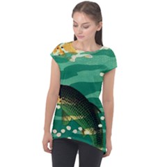 Japanese Koi Fish Cap Sleeve High Low Top