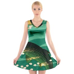 Japanese Koi Fish V-neck Sleeveless Dress by Cemarart