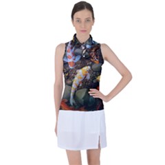 Koi Fish Clown Pool Stone Women s Sleeveless Polo T-shirt by Cemarart