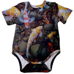 Koi Fish Clown Pool Stone Baby Short Sleeve Bodysuit by Cemarart