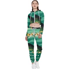 Japanese Koi Fish Cropped Zip Up Lounge Set