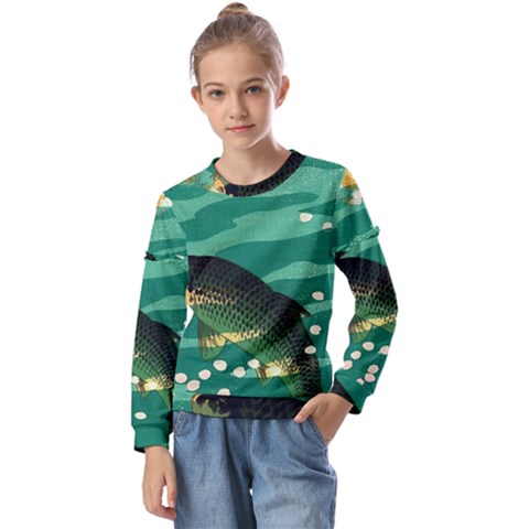 Japanese Koi Fish Kids  Long Sleeve T-shirt With Frill  by Cemarart